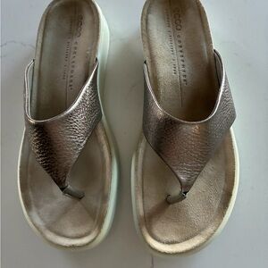 Ecco Metallic Thong Sandals with White Platform